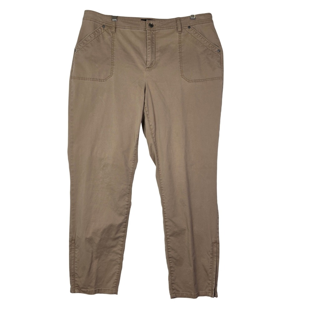 Talbots Womens 14 Curvy Fit Tan Khaki Ankle Pants Stretch Zip Hem